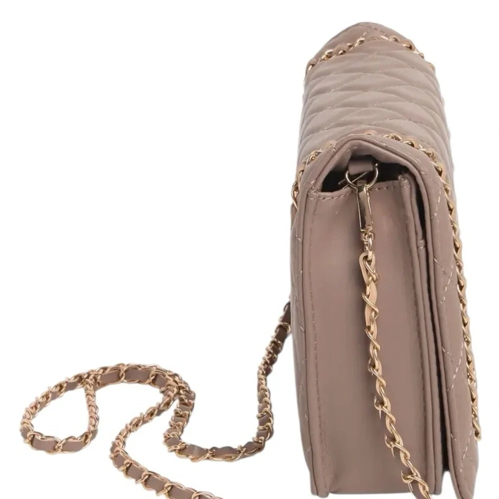 Badgley Mischka Taupe Diamond Crossbody Bag with Braided Chain